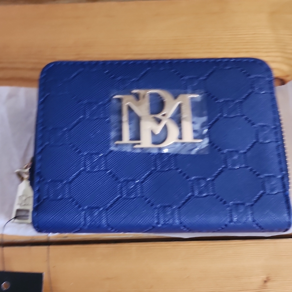 Blue Embossed Wallet with Gold Logo